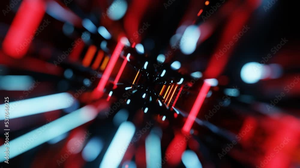 Poster fly through mirror designs form tunnel technology cyberspace with neon glow. sci-fi flight through d