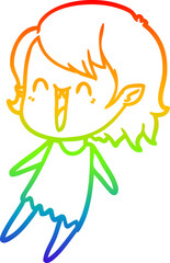 rainbow gradient line drawing of a cute cartoon happy vampire girl