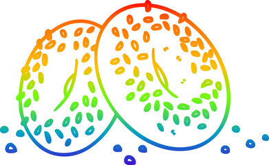 rainbow gradient line drawing of a cartoon bagels