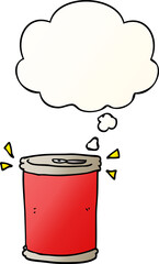 cartoon soda can with thought bubble in smooth gradient style