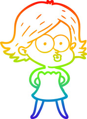 rainbow gradient line drawing of a cartoon girl pouting