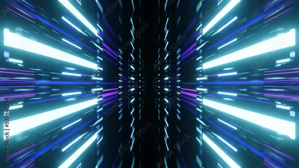 Poster fly through mirror designs form tunnel technology cyberspace with neon glow. sci-fi flight through d