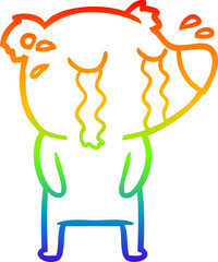 rainbow gradient line drawing of a cartoon crying bear