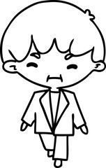 line drawing illustration kawaii cute boy in suit