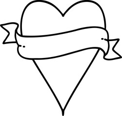 tattoo in black line style of a heart and banner