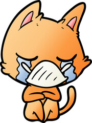 crying cartoon cat sitting