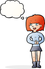 cartoon friendly woman with thought bubble