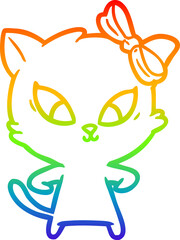 rainbow gradient line drawing of a cartoon cat