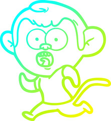 cold gradient line drawing of a cartoon running monkey