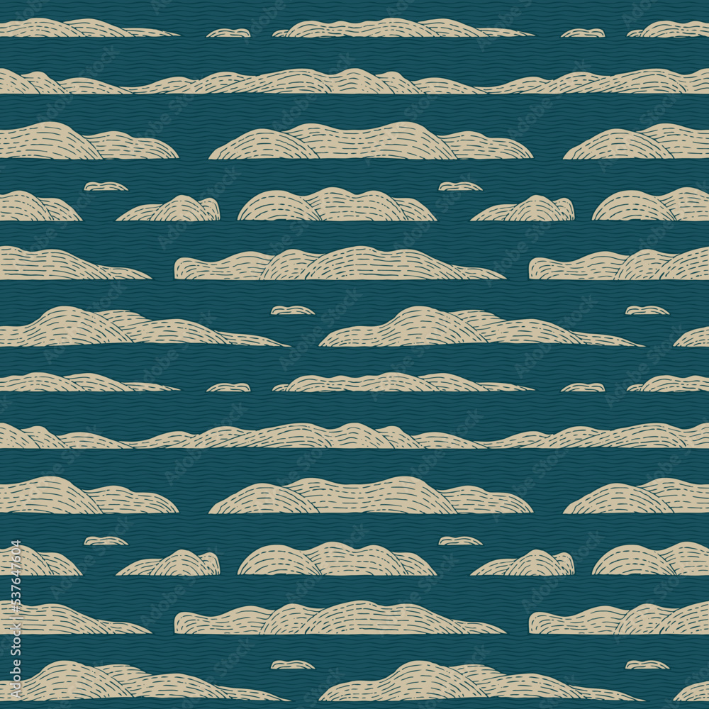 Poster decorative seamless pattern with hand-drawn lines in the form islands on the water. abstract vector 