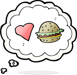 cartoon hamburger with thought bubble