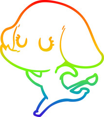 rainbow gradient line drawing of a cute cartoon elephant