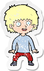 retro distressed sticker of a cartoon excited boy