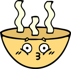 cute cartoon of a bowl of hot soup