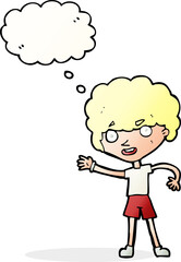 cartoon sporty person with thought bubble