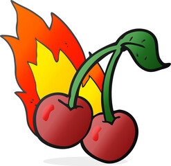 freehand drawn cartoon flaming cherries