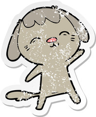 distressed sticker of a happy cartoon dog