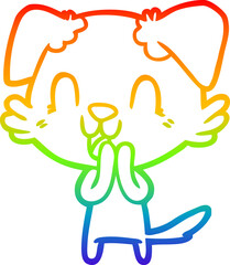 rainbow gradient line drawing of a laughing cartoon dog