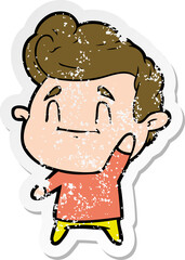 distressed sticker of a happy cartoon man