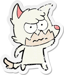 distressed sticker of a cartoon annoyed fox