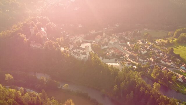 Rozmberk Castle and Vltava River from above