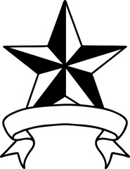 traditional black linework tattoo with banner of a star