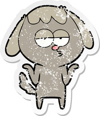 distressed sticker of a cartoon bored dog