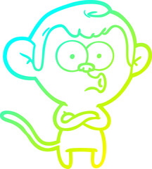 cold gradient line drawing of a cartoon surprised monkey