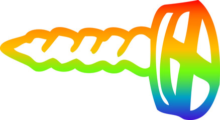 rainbow gradient line drawing of a cartoon old brass screw