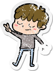 distressed sticker of a cartoon happy boy