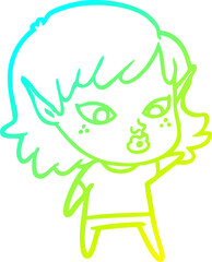 cold gradient line drawing of a pretty cartoon elf girl
