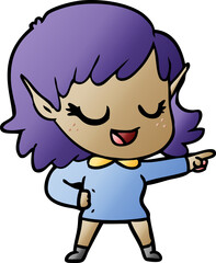 Obraz premium happy cartoon elf girl pointing