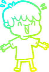 cold gradient line drawing of a cartoon laughing boy