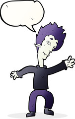 cartoon halloween vampire with speech bubble