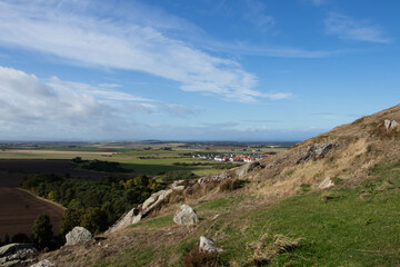 Naklejka premium North Berwick Law Hill. View of the beautiful landscape and part of the city of North Berwick