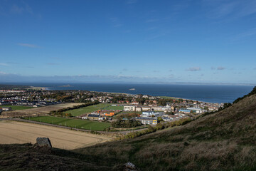 Fototapeta na wymiar Panoramic view from Law Hill to North Berwick, Scotland, United Kingdom
