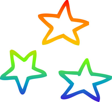 rainbow gradient line drawing of a cartoon of three stars
