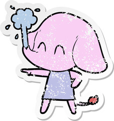 distressed sticker of a cute cartoon elephant spouting water
