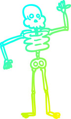 cold gradient line drawing of a cartoon skeleton