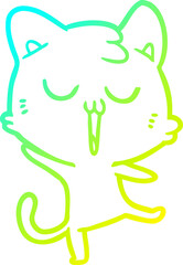 cold gradient line drawing of a cartoon cat singing