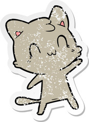 distressed sticker of a cartoon happy cat