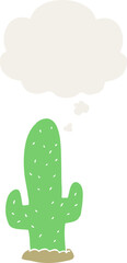 cartoon cactus with thought bubble in retro style