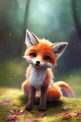 Obraz premium Cute little foxy in fantasy forest