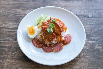 Rice with roasted red pork