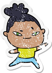 distressed sticker of a cartoon woman