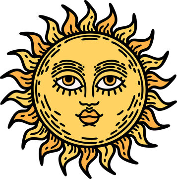 tattoo in traditional style of a sun with face