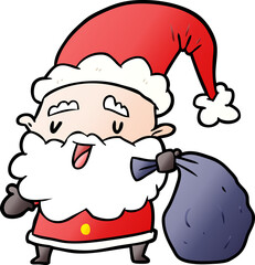 cartoon santa claus carrying sack of presents