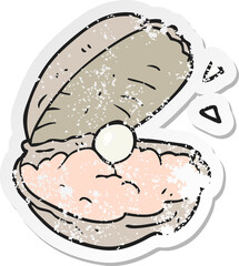retro distressed sticker of a cartoon oyster with pearl