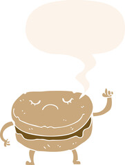 cartoon biscuit with speech bubble in retro style
