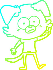 cold gradient line drawing of a nervous dog in t shirt